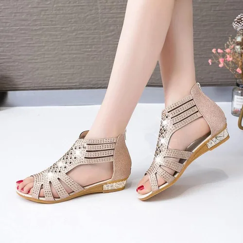 Vista 5 de NOLDARES Sandalias casuales de moda para mujer, sandalias de cuña con cremallera y puntera abierta