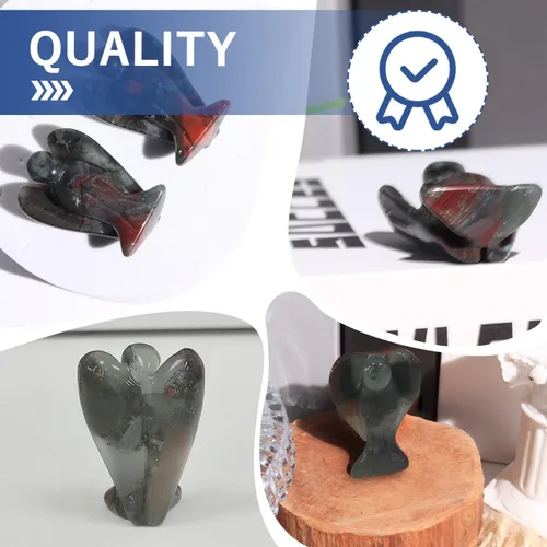 Vista 5 de QINJIEJIE Cristales de Piedra de Sangre Africana Decoración de Ángel Estatua de la Paz Piedra Ángel Guardián Sanador Gemas Talladas a Mano Lindas