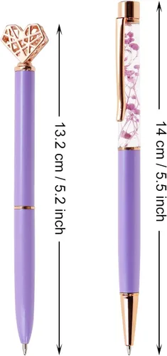Vista 2 de PENTA ANGEL Juego de 4 bolígrafos de tinta negra, metal con purpurina, bolígrafos de regalo femeninos para mujeres, bodas, oficina (morado)