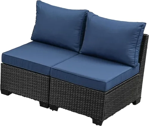 Vista 15 de JOYURE Juego de muebles de patio de 5 piezas, sofá de exterior con cojines impermeables, sofá de patio en forma de L de ratán y mesa auxiliar Gris