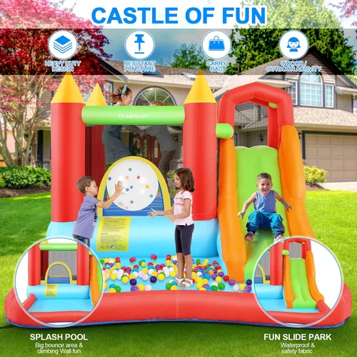 Vista 5 de Casa de rebote, casa inflable con tobogán para niños de 5 a 12 años, tobogán acuático para niños, parque acuático para patio trasero con tobogán