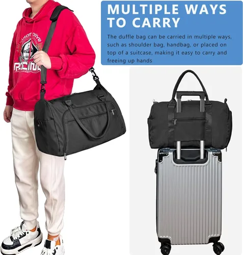 Vista 6 de woogwin Bolsa de gimnasio pequeña para hombres y mujeres con zapatos y compartimento húmedo, bolsa de lona impermeable para viajes, deportes