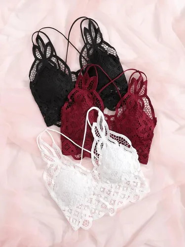 Vista 6 de SHENHE Bralette largo acolchado de 3 piezas con encaje y tirantes cruzados para mujer
