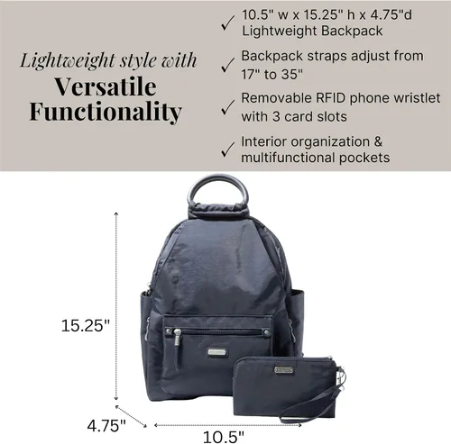 Vista 74 de Baggallini Mochila todo el día para mujer con pulsera de teléfono RFID, Negro, talla única