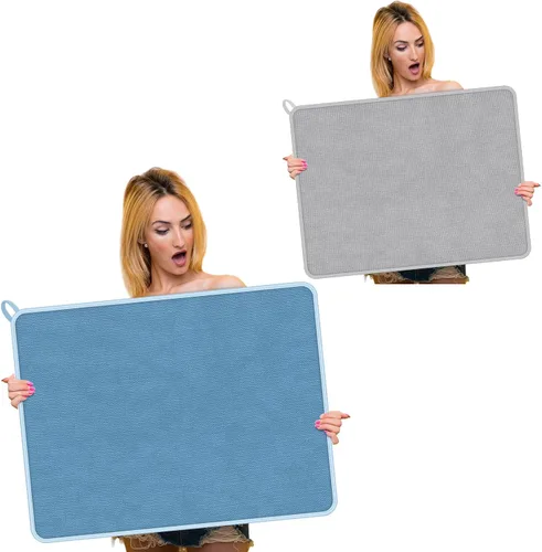 Vista 10 de Hushee Paquete de 2 tapetes extra grandes para secar platos, de microfibra, absorbentes, para secado de platos, tapetes escurridor de platos de gran