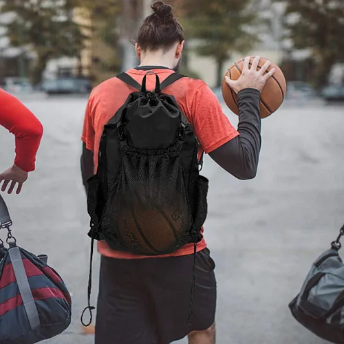 Vista 2 de STAY GENT - Mochila con cordón de baloncesto para niños, mochila de fútbol plegable, bolsa de gimnasio, mochila deportiva con bolsa de malla