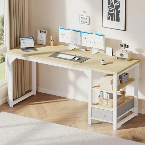 Vista 29 de Mericonia Escritorio de computadora, escritorio de juegos para espacios pequeños, mesa moderna de estilo simple para oficina en casa, mesa de Negro