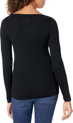 Vista 2 de Tienda Essentials - Suéter ligero y acanalado de manga larga con cuello bote para mujer