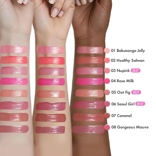 Vista 9 de Amuse Seoul Jel-Fit Tint (01 Boksoonga Jelly) Tinte labial coreano de gelatina, tinte labial de larga duración, hidratante y brillante, ácido