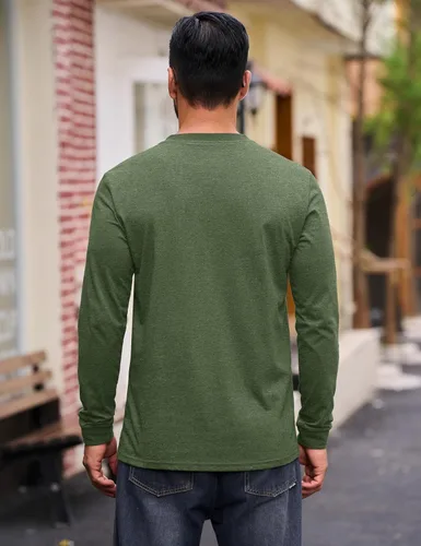 Vista 6 de Cotrasen Camisas Henley de Manga Larga para Hombre Camisetas de Algodón con 3 Botones Tops Casuales Básicos de Moda