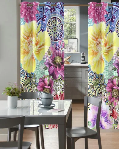Vista 2 de Cortina opaca bohemia para puerta de 80 pulgadas de largo para dormitorio, con aislamiento térmico, ojales, cortinas opacas con mandala, orquídea