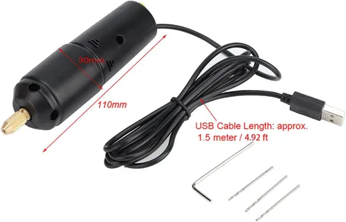 Vista 7 de Mini taladro de mano eléctrico, DC 5V portátil de mano micro USB taladro con 3 brocas de repuesto, rango de pinza de 0.028-0.051 in