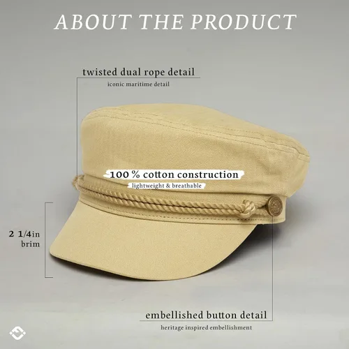 Vista 3 de Funky Junque Gorra de pescador griego, gorra de algodón para panaderos Caqui