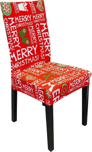 Vista 8 de 4 fundas protectoras de asiento para sillas de comedor con elastano y Navidad (4, estampado de decoración navideña)
