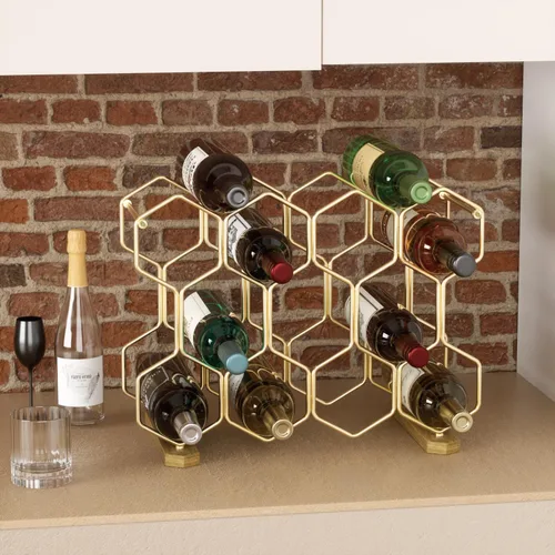 Vista 8 de Buruis Estante de vino para encimera, soporte para vino de 14 botellas con Dorado