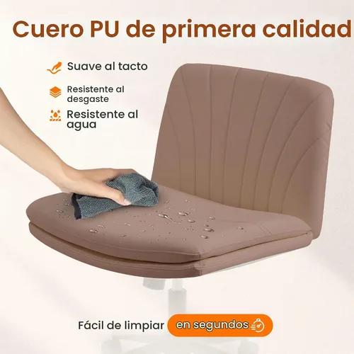 Vista 4 de NEO CHAIR Silla cruzada con ruedas, escritorio de oficina con patas marrón (Brown PU)