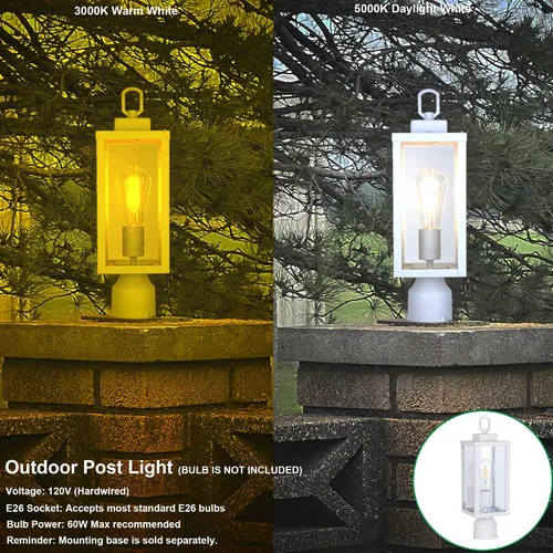 Vista 7 de GRUENLICH Outdoor Post Light Fixture, Tempered Glass, 16.5" White 1 Pack Blanco