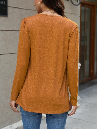 Vista 5 de FaroDor Camisas de manga larga para mujer, estilo casual, plisadas, con cuello cuadrado
