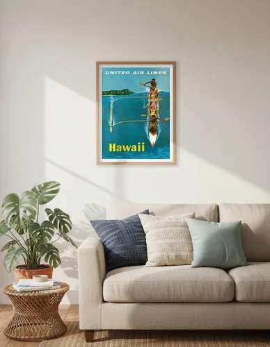 Vista 6 de Hawaii - United Air Lines - Póster de viaje de aerolínea vintage por Stan Galli c.1960 - Impresión artística maestra (sin marco) 6 x 9 pulgadas