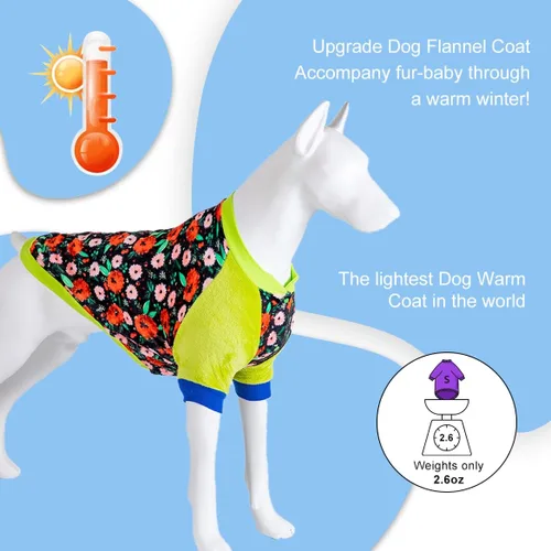 Vista 3 de LovinPet Ropa para mascotas, fácil de usar, bosque de invierno, estampado floral en negro, ropa de perro con forro acogedor para perros, ropa