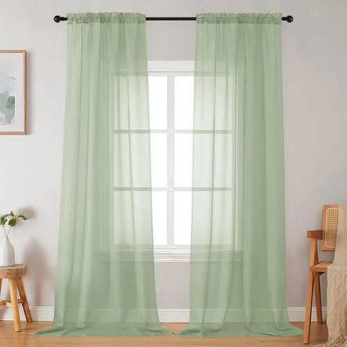 Vista 191 de 2 paneles de cortinas traslúcidas blancas para dormitorio, sala de estar, 96 pulgadas de largo, modernas, suaves, ligeras, con bolsillo para barra