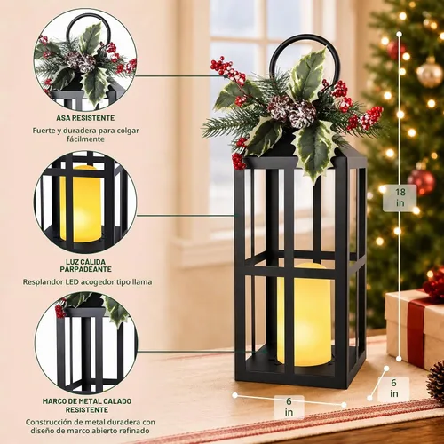 Vista 5 de Bdor Christmas Lanterns 2 Pack with LED Candles for Christmas Porch Decor