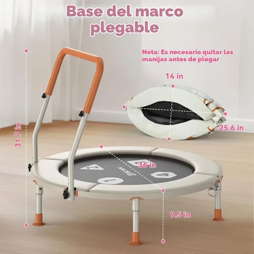 Vista 6 de BCAN BT1 - Trampolín plegable de 36 pulgadas, certificado ASTM, para niños de 1 a 6 años, mango ajustable, almohadilla de seguridad y patas