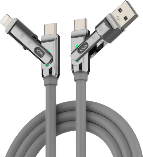 Vista 8 de Cable de carga rápida 4 en 1 de 240 W, negro, 3.3 pies Funda de transporte, USB-A y USB-C a USB-C/Lightning, para iPhone 17/16/15/14, MacBook