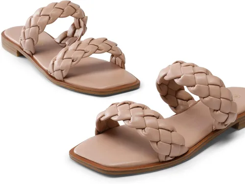 Vista 5 de DREAM PAIRS Sandalias trenzadas para mujer, con dos correas y punta cuadrada, elegantes para el verano
