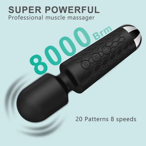 Vista 3 de Masajeador personal de espalda, masajeador de mano impermeable y recargable, 20 velocidades, 8 patrones, masaje de vibración, perfecto para Negro