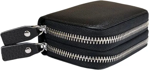 Vista 52 de Cartera de cuero para mujer, con doble tarjeta, tarjetero con cremallera, múltiples compartimentos, bloqueo RFID C-W-1, Rosado, Talla única