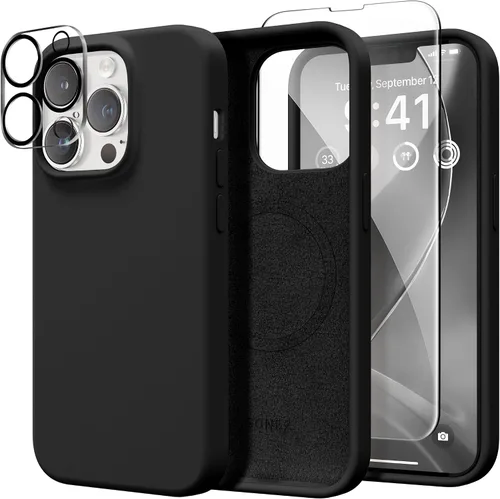 Vista 219 de GONEZ Funda magnética para iPhone 14, compatible con Magsafe, con protector de pantalla + protector de cámara, forro de microfibra antiarañazos