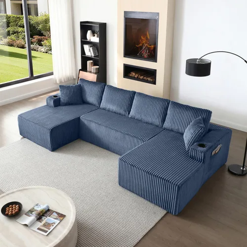 Vista 17 de Sofá cama modular de 124 pulgadas, sofá de nube sin hueso para sala de estar, sofá de 5 asientos en forma de U con 2 bolsillos de almacenamiento y 2