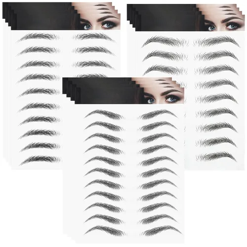 Vista 12 de Maitys - 12 hojas 108 pares de calcomanías impermeables para cejas, estilo clásico 4D Hair Like,Temporary Transfer Brow Decal,Peel off Fake