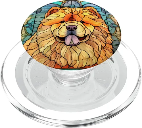 Vista 8 de Chow Chow Dog - PopSockets PopGrip estándar con vitrales para perros