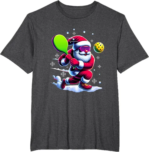 Vista 18 de Pickle Ball Navidad Santa Deporte Jugador Padel Raqueta Snow Camiseta Negro