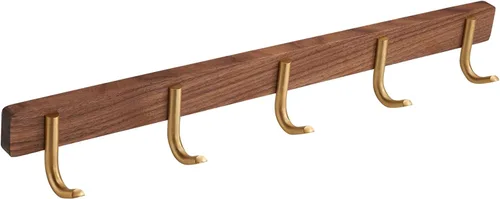 Vista 11 de Perchero montado en la pared, perchero colgante de entrada, riel para abrigos de metal y madera con 3 ganchos rústicos para abrigo, bufanda, bolsa