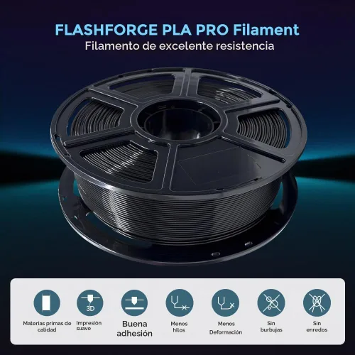 Vista 2 de FLASHFORGE Filamento para impresora 3D, filamento PLA PRO de 1.75 mm, carrete de 1 KG (2.2 libras), precisión dimensional de +/- 0.02 mm para Negro