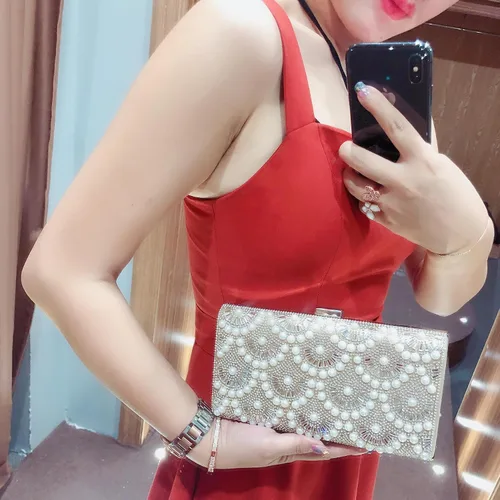 Vista 3 de Evening Clutch Pearl Purse for Women, Party Clutches Bag Wedding Formal Handbags