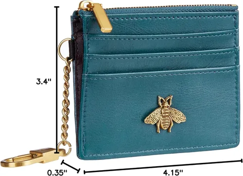 Vista 66 de SEAVILIA Tarjetero llavero cartera para mujer con ventana de identificación RFID monedero regalo abeja delgada minimalista pequeña cartera