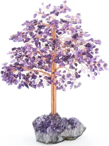 Vista 7 de MASGEMES Árbol de cristal grande de amatista natural con base de racimo de amatista árbol de Feng Shui curativo árbol de dinero bonsái para riqueza