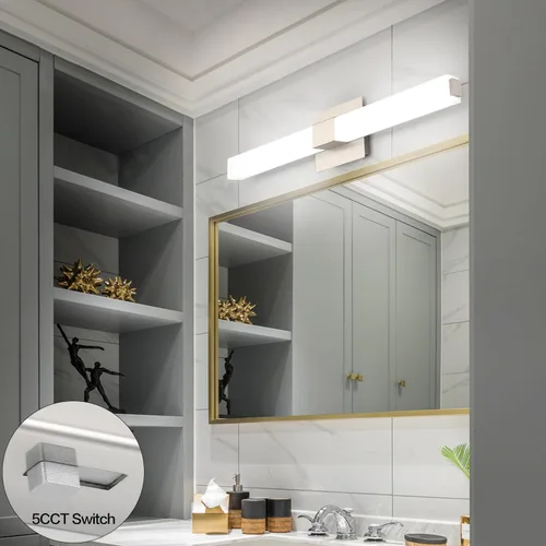 Vista 8 de Lámparas de baño de níquel cepillado: 24 pulgadas, regulable, moderna, minimalista, LED, a prueba de humedad, 5CCT