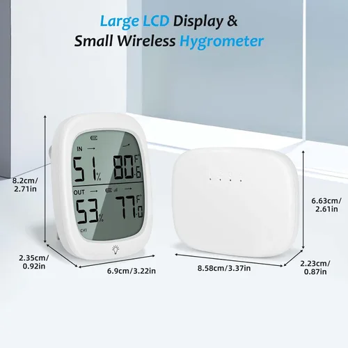 Vista 6 de RUIKORING Termómetro inalámbrico para interiores y exteriores, termómetro digital exterior de humedad con sensor impermeable IP66, retroiluminación