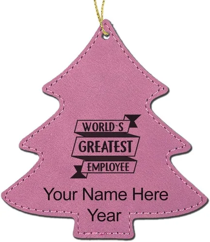 Vista 4 de LaserGram Adorno de Navidad personalizado, el mejor empleado del mundo, piel sintética, idea de regalo personalizada grabada con láser