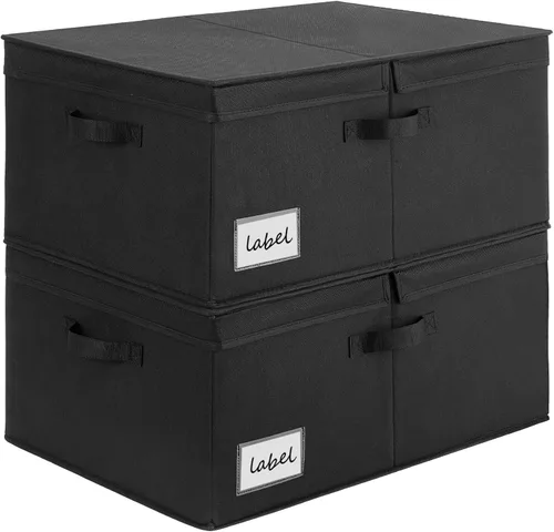Vista 11 de GRANNY SAYS Contenedor de almacenamiento negro con tapa, organizadores de armario de tela y cestas de almacenamiento, caja de almacenamiento extra