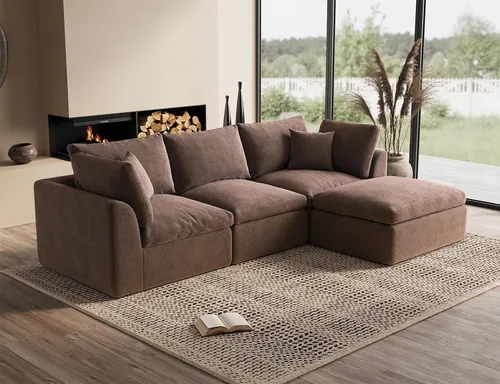 Vista 59 de ohllob Sofás seccionales Cloud de 110 pulgadas para sala de estar, sofá deshuesado en forma de L con otomana, sofá modular de 3 plazas, color negro