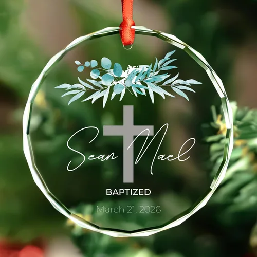 Vista 21 de Adorno de cristal personalizado para bautismo de bebé, regalo de bautismo para niños y niñas, regalo de confirmación, adorno de árbol de Navidad