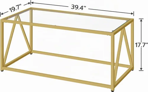 Vista 2 de Mesa de Café de Vidrio HOOBRO, Mesas de Café Doradas para Sala de Estar, Mesa de Café de Vidrio Dorada, Mesa Central de 1 Capa, Moderna, para Dorado