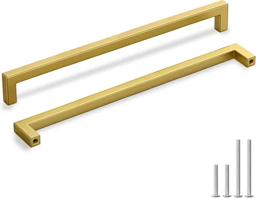 Vista 12 de Homdiy Paquete de 30 tiradores de bronce cepillado dorado de 3- 1/2 pulgada, cuadrados, herrajes para gabinete de cocina, armarios; 3- 1/2 pulgadas