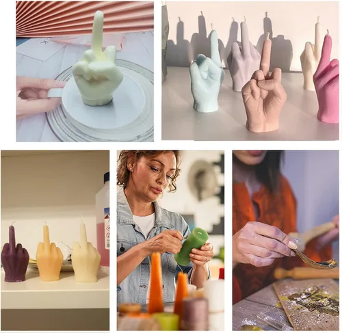Vista 6 de 2 moldes de silicona para velas, molde de pilar de letras onduladas y molde en forma de mano para velas de aromaterapia, molde de dedo medio y molde